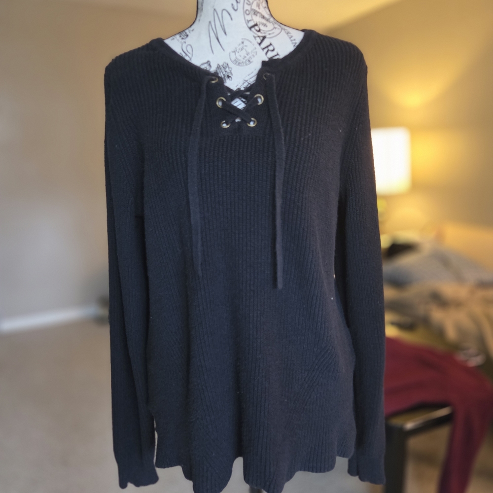 Black Lace-Up Women's Knit Sweater
